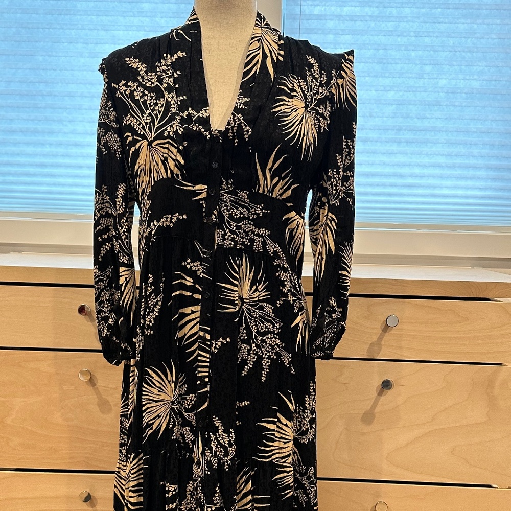 NWT ba&sh dress, black and cream, midi, size 3(L)